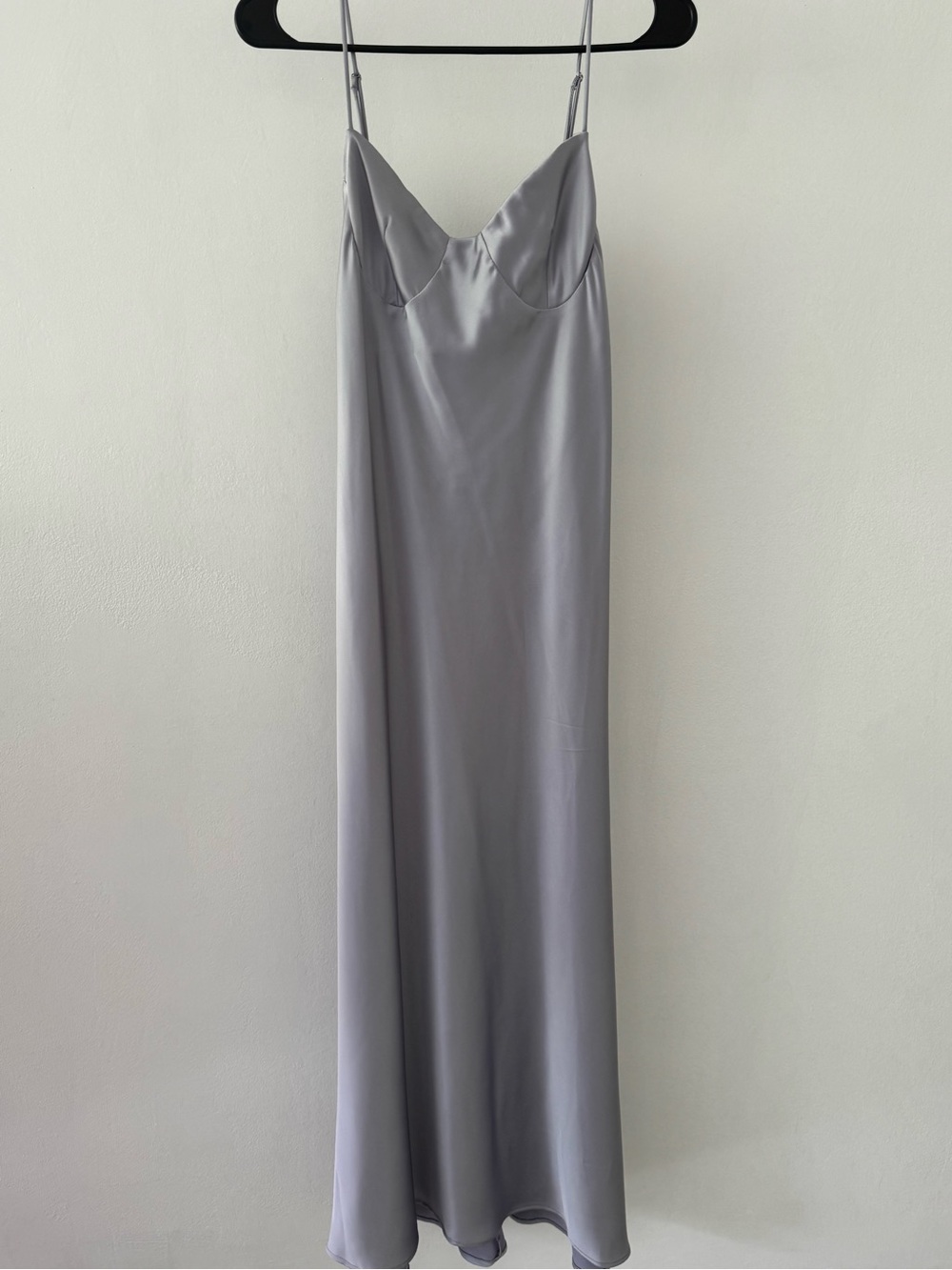 Zara Silver-Gray Satin Maxi Slip Dress